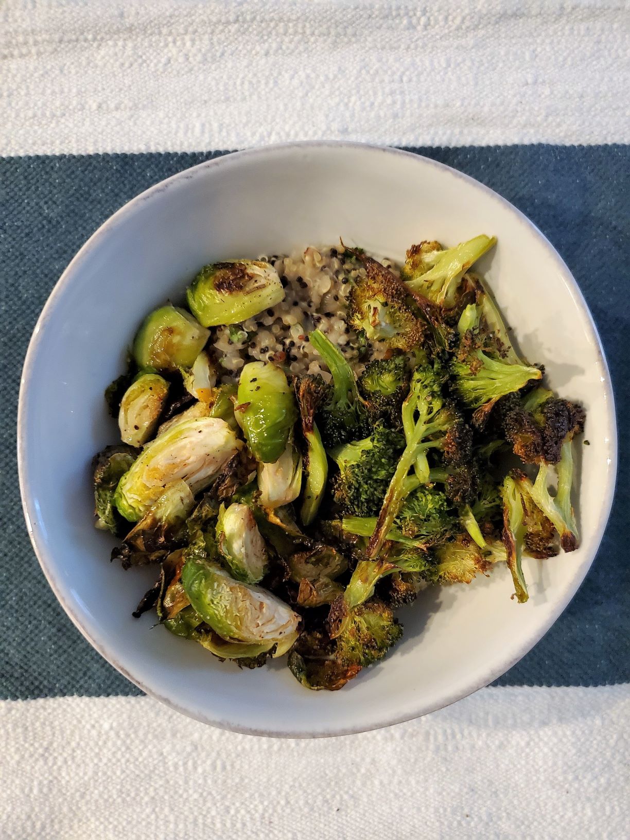 White Bean Quinoa Risotto with Roasted Broccoli and Brussels